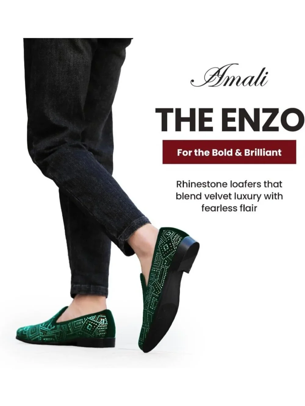 Amali Men's Green Enzo Velvet Tuxedo Loafers Slip On Formal Wedding Dress Shoes